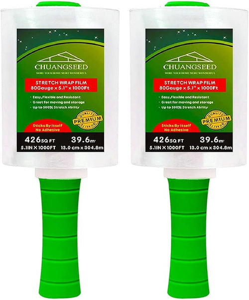 2-Pack Industrial Mini Clear Stretch Wrap Film 80 Gauge 5.1" 1000ft by CHUANGSEED