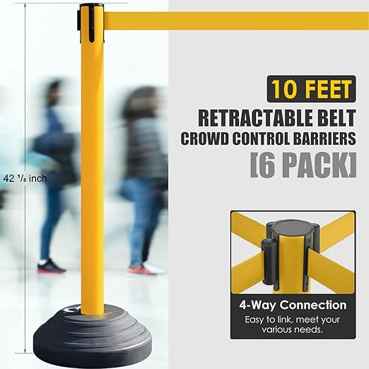 6 Pack Premium Crowd Control Stanchion Set, Heavy-Duty Base, Safety Rope - Image 2