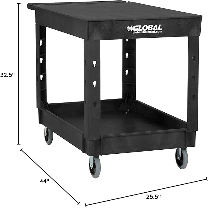 Global Industrial Industrial Service & Utility Cart, Plastic 2 Flat Black Shelf - Image 10