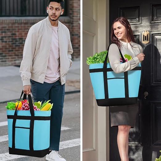 Insulated Reusable Tote Bag for Grocery Shopping for Women/Men, Pizza/Food - Image 6