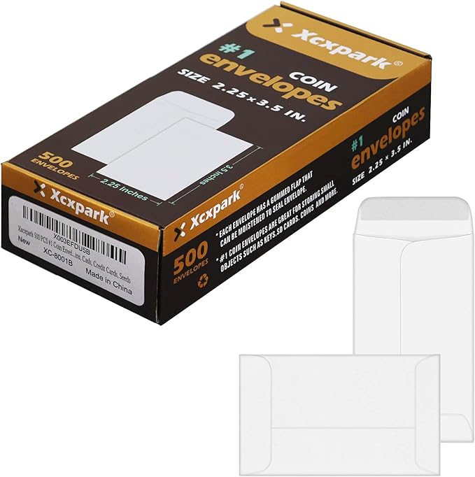 500 PCS #1 Coin Envelopes, 2-1/4'' x 3-1/2'' inches White Kraft Envelopes by Xxcxpark