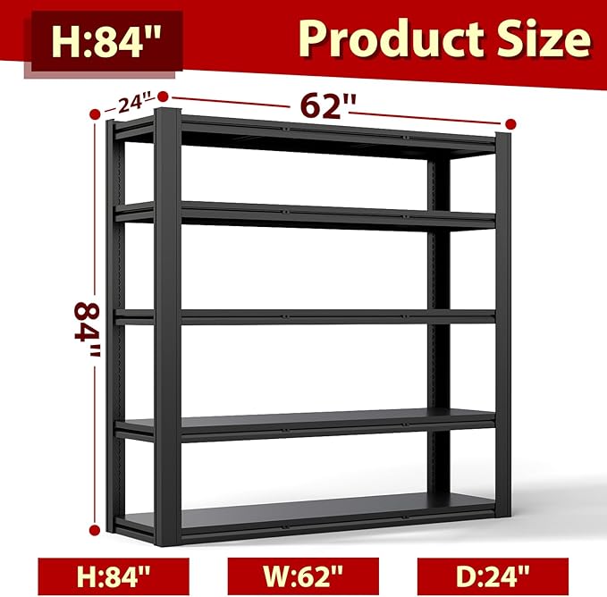Metal Storage Shelves Unit, 5-Tier Adjustable Heavy Duty Garage Shelving - Image 2