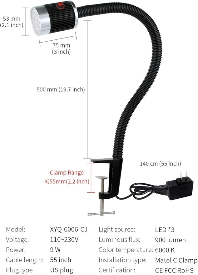 Gooseneck LED Light, Clamp Gooseneck Light 900 Lumen 120 Volt Fixed - Image 6
