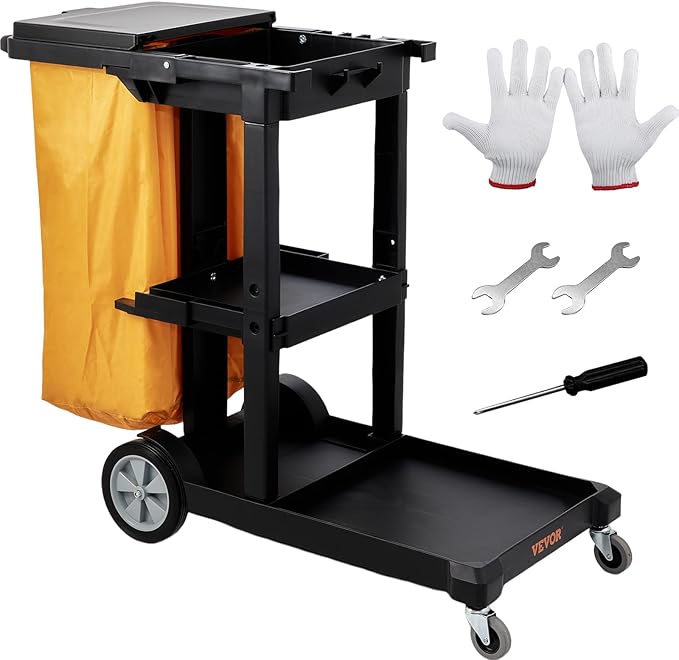 VEVOR Cleaning Cart, 3-Shelf Commercial Janitorial Cart, 200 lbs Capacity by VEVOR