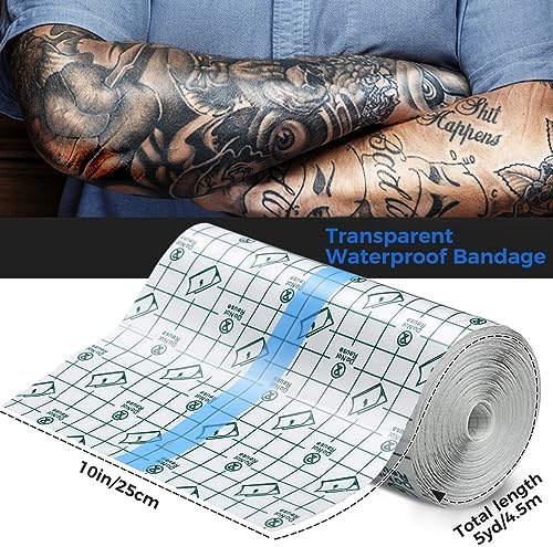 BFONS Tattoo Aftercare Waterproof Bandages 10 in x 5.5 yd Tattoo Cover Up Tape, Tattoo Supplies Second Skin Bandage Flat Roll Transparent Film Wound Healing Protective Clear Sterile and Safe Bandages - Image 5