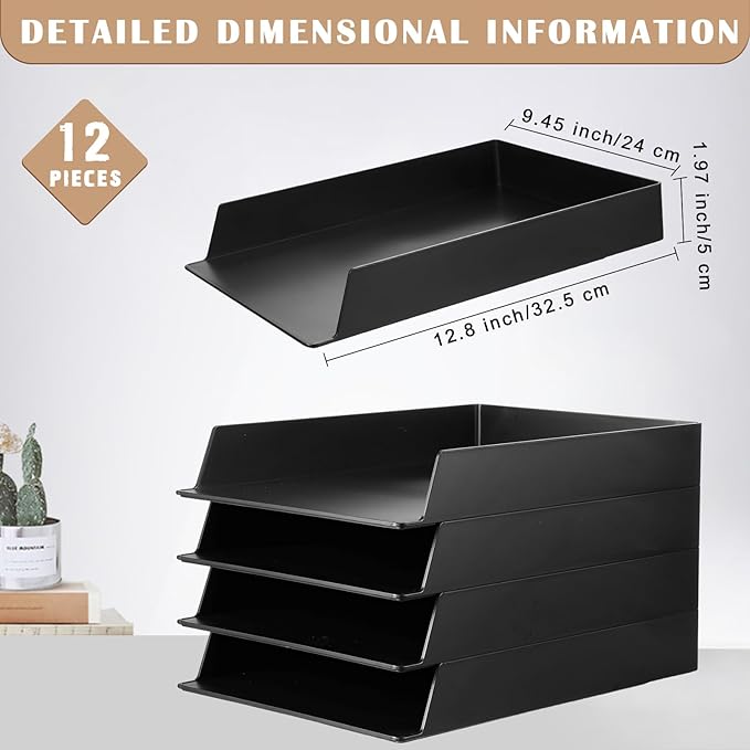 Wenqik 12 Pcs Stackable Paper Trays Rectangular Plastic Desk Holder Desktop - Image 2