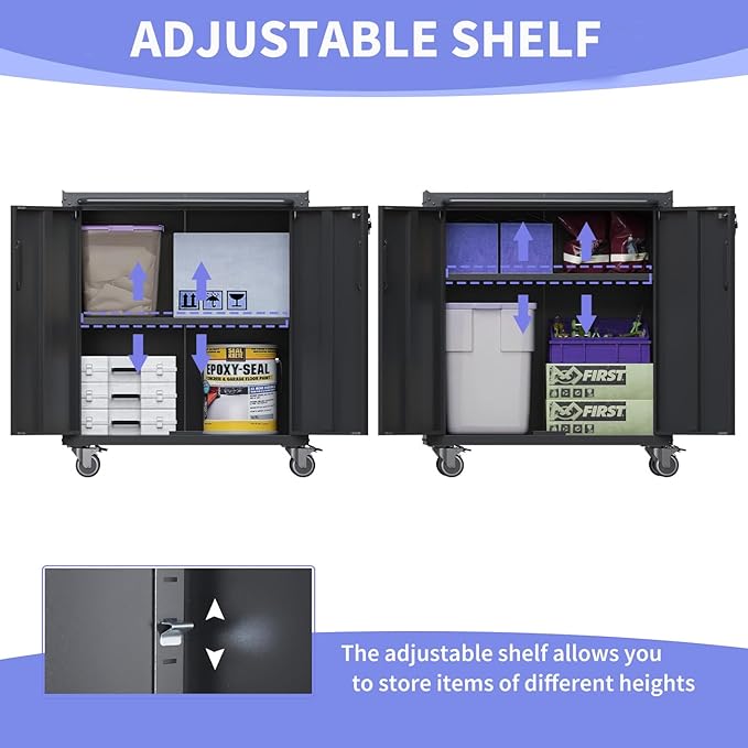 Metal Garage Storage Cabinet on Wheels, Lockable Rolling Tool Cabinet - Image 5