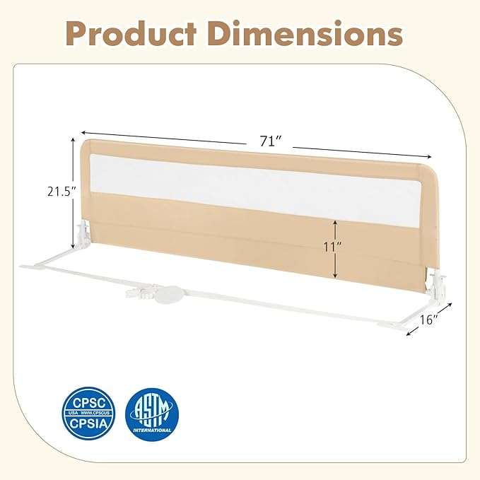 BABY JOY Bed Rails for Toddlers, Upgraded Swing Down Bed Guard w/Safety Strap - Image 7