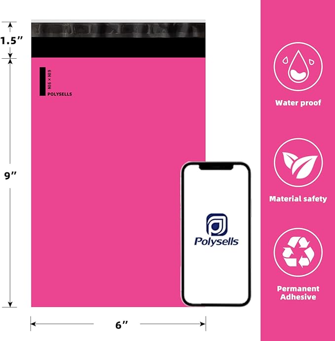 POLYSELLS 100 pcs 6x9 Inches Pink Poly Mailers Shipping Envelopes, Strong - Image 2