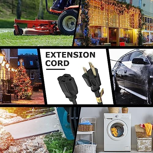 YOJOE Indoor Outdoor Extension Cord, 3 Prong 13A Weatherproof Power Cord, 16 Gauge Heavy Duty 15 ft Black Extension Cord for Garage, Garden and Home, 16/3 SJTW UL Certified - Image 7