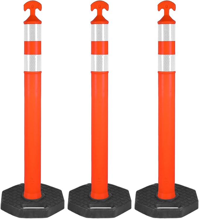 42" Traffic Delineator Posts, 3 Pack Orange Safety Cones by Ellumin-TrafficSafetyExpert