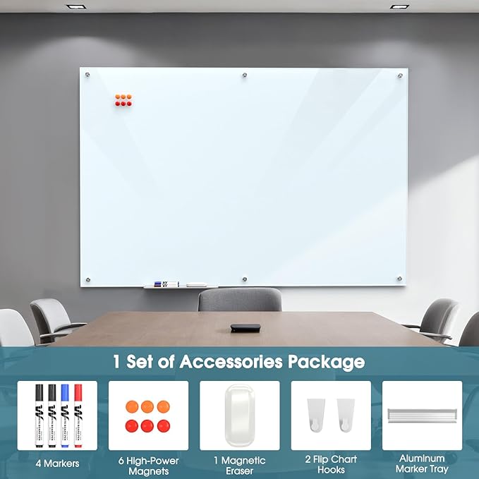 MaxGear Glass Whiteboard 72" x 48" Wall Mounted, Magnetic White Board - Image 4