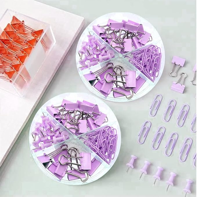 Purple Paper Clips and Binder Clips Set, Metal Assorted Sized Binders - Image 4