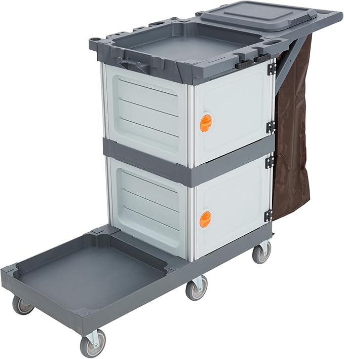Janitorial Cart with 2 Cabinet, Commercial Cleaning Cart On Wheels with Cover by Unknown
