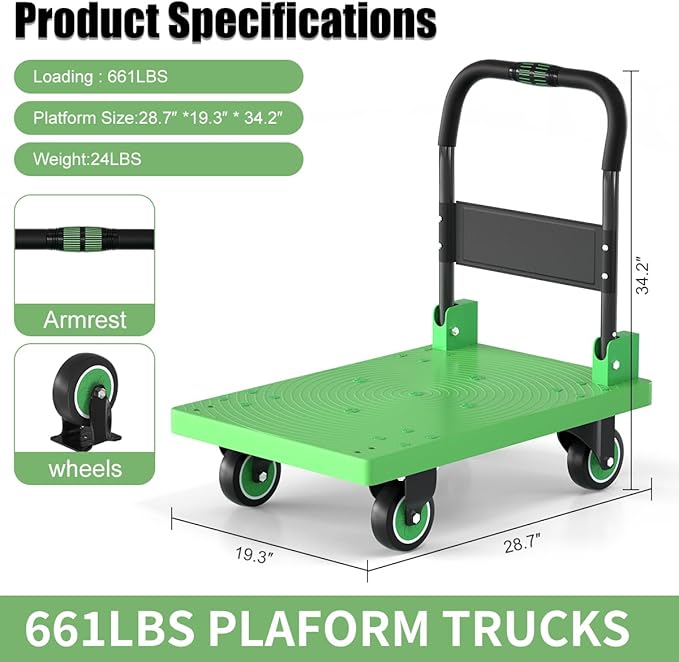 WUD Folding Push Cart Platform Trolley – Thickened Reinforced Steel, 360° - Image 2