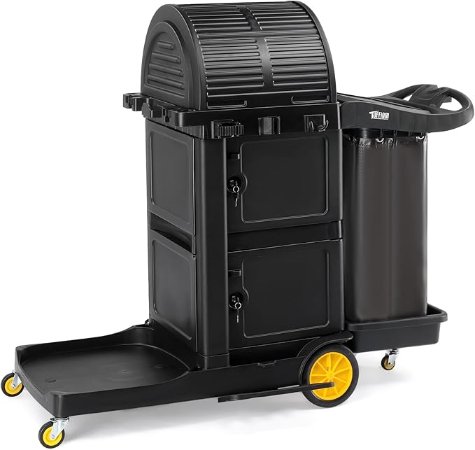 TUFFIOM Janitorial Cart with Key-Locking Cabinet, 3-Shelf Commercial Cleaning by TUFFIOM