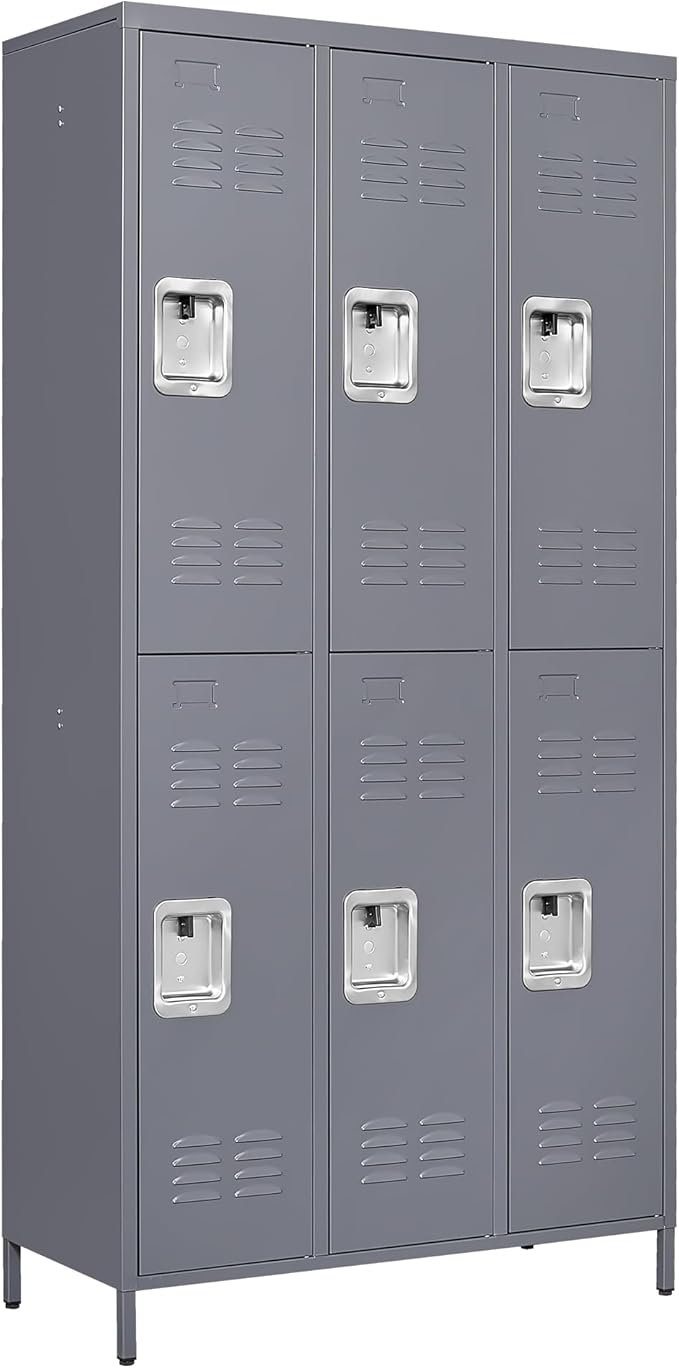 72" Tall Employees Locker with Shelves and Hooks 6 Doors Steel Sports Locker by OPTYMIRA