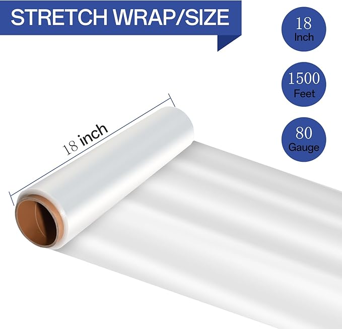 Stretch/Shrink Wrap Roll 18 Inch 1500ft, Heavy Duty 800% Stretch, Plastic Wrap - Image 4