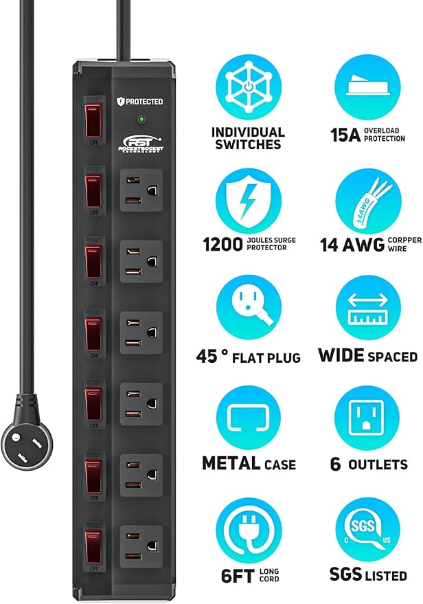 CRST 6 Outlet Metal Power Strip - Image 2