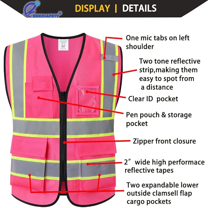 Safety Vest for Men Women, Mesh High Visibility Construction Work Vest - Image 3