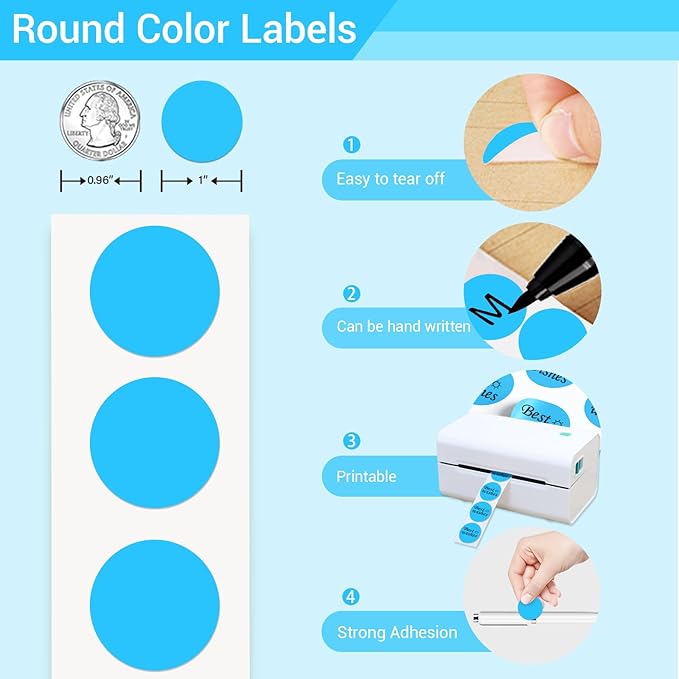 1 Inch Circle Dot Stickers 1000 PCS Color Coding Thermal Labels Dots Writable - Image 3