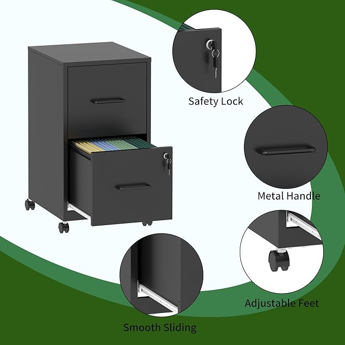 2 Drawer Mobile File Cabinet, Metal Under Desk Filing Cabinet - Image 4