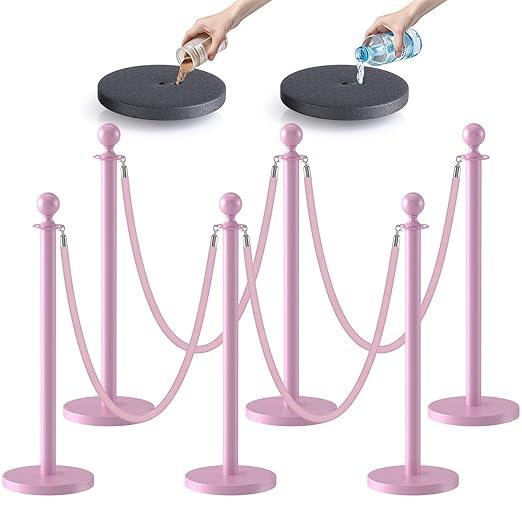kaiyomi 6Pcs Stanchions with Pink Velvet Ropes Set, 5 Feet Velvet Ropes and by KaiyomiCrowdControlSeries