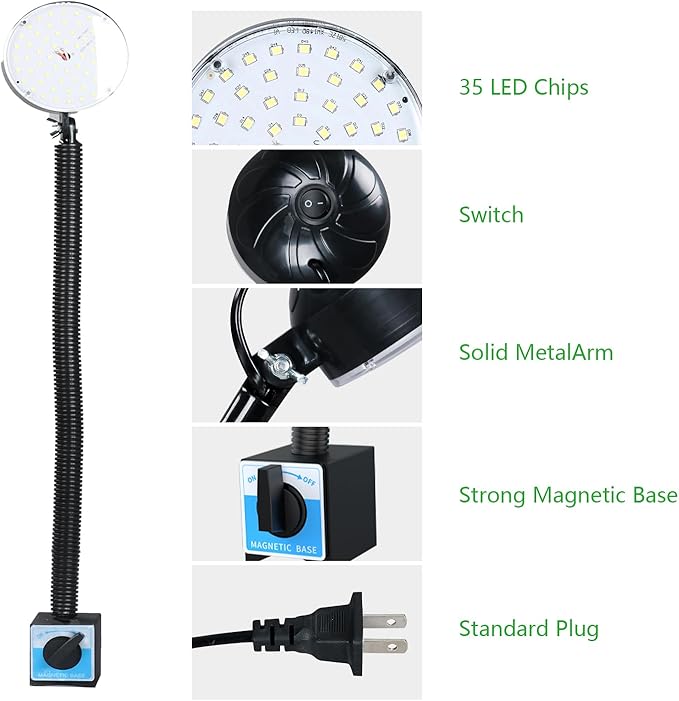 LED Magnetic Work Light with Flexible Gooseneck, 20W 2000 Lumens 6500K 110V US - Image 4