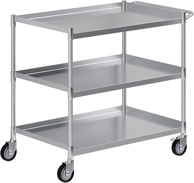 3 Shelf Stainless Steel Tubular Utility Cart | 21 in. Wide X 33 in. Long X 33 by AmGood