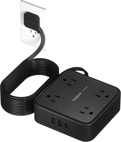 15 FT Extension Cord, TESSAN Ultra Thin Flat Plug Power Strip Surge Protector by TESSAN