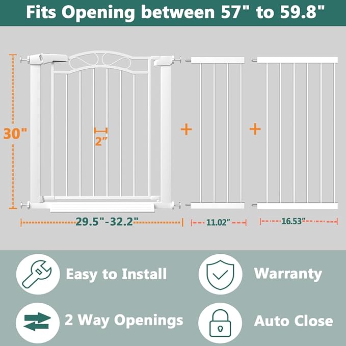 Fairy Baby 57.1"-59.8" Extra Wide Press Mounted Baby Gate Indoor - Image 2