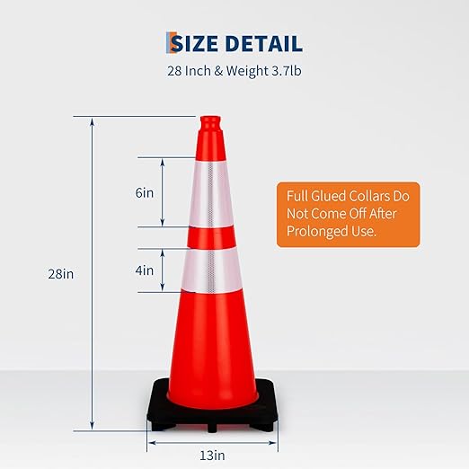 Traffic Cones 28", PeakPursuit 10 PCS Safety Cones, PVC Orange Safety Road - Image 5