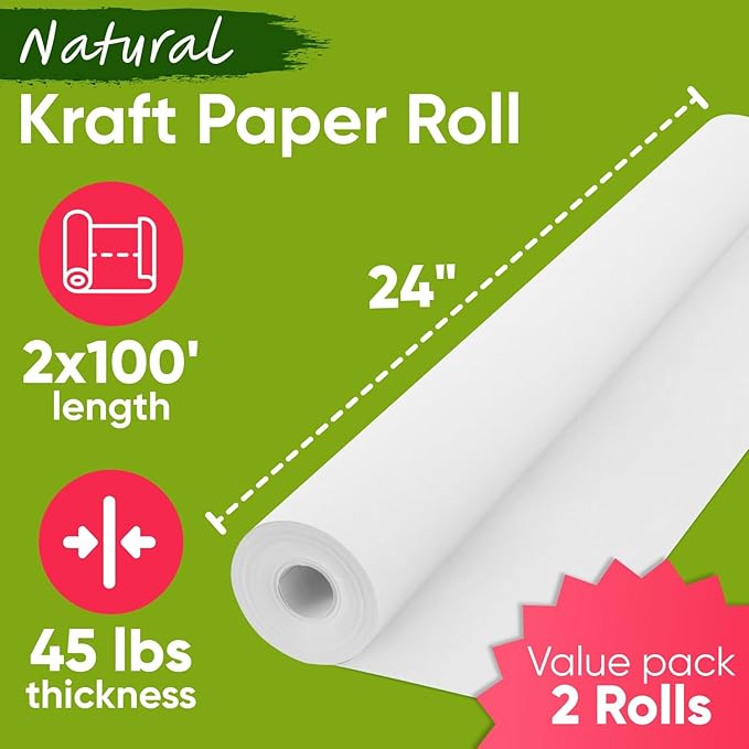 24" x 1200" White Kraft Paper Roll, 45 lbs Thickness, Made in USA Colored Kraft - Image 3