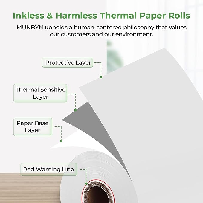 MUNBYN 2 1/4" X 85' Thermal Receipt Paper Cash Register Paper Rolls Fits - Image 4