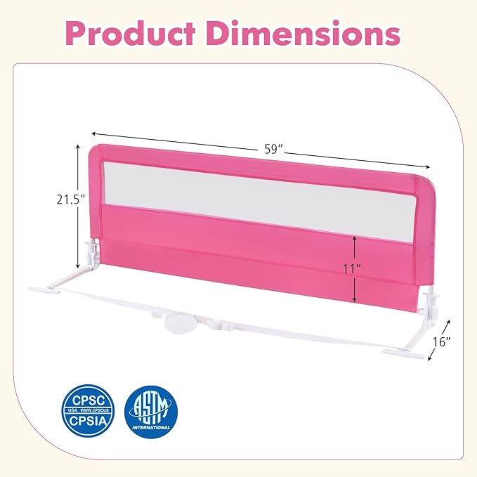BABY JOY Bed Rails for Toddlers, Swing Down Bed Guard w/Safety Straps, Folding - Image 6