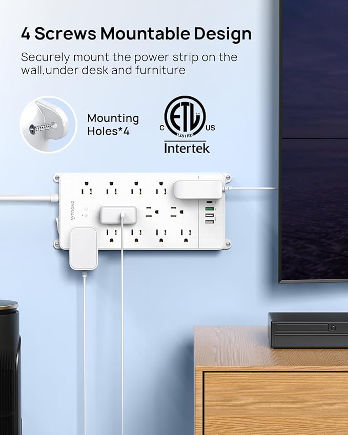 TROND Surge Protector Power Strip 15 ft, Flat Plug Extension Cord, 13 Wide - Image 2