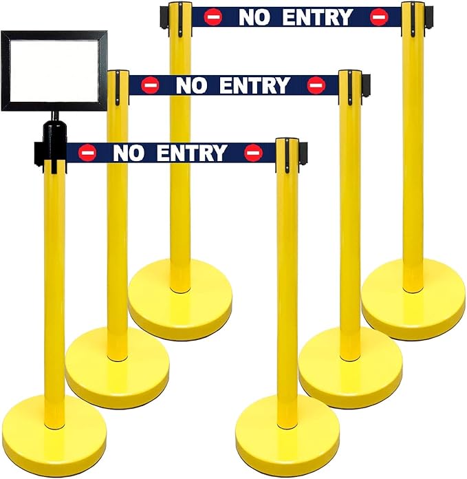 Retractable Stanchion, 6 SPECIALTY Posts + Signframe by VIP+Crowd+Control