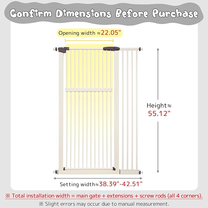 Lumizone Extra Tall Pet Gate 55.12" High Pressure Mounted 38.39"-42.51" Extra - Image 2