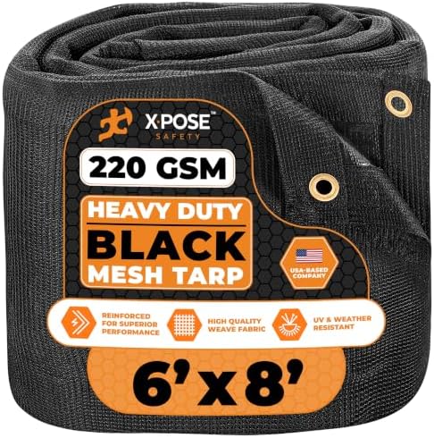 Xpose Safety Heavy Duty Mesh Tarp 6' x 8' – Multipurpose Black Protective Cover with Air Flow - Use for Tie Downs, Shade, Fences, Canopies, Dump Trucks – Weather and Tear Resistant by XposeSafety