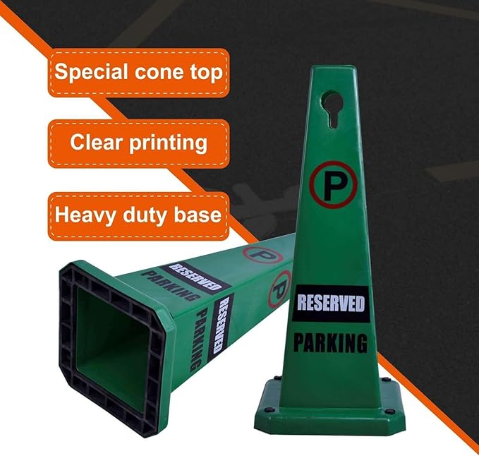 Reserved Parking Sign, 26.4-Inch Green Plastic Cone, High-Visibility, - Image 3