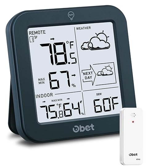 Indoor Outdoor Thermometer Wireless Weather Station, Battery Powered Inside by OBET