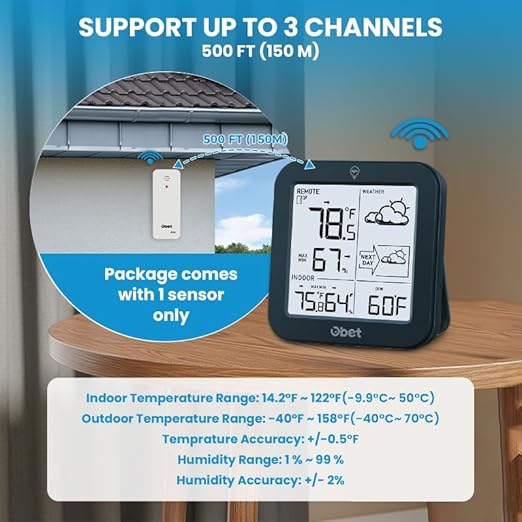 Indoor Outdoor Thermometer Wireless Weather Station, Battery Powered Inside - Image 4