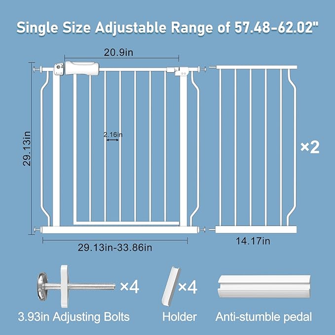 ALLAIBB Extra Wide Pressure Mount Baby Gate Auto Close White Metal Child Dog - Image 6