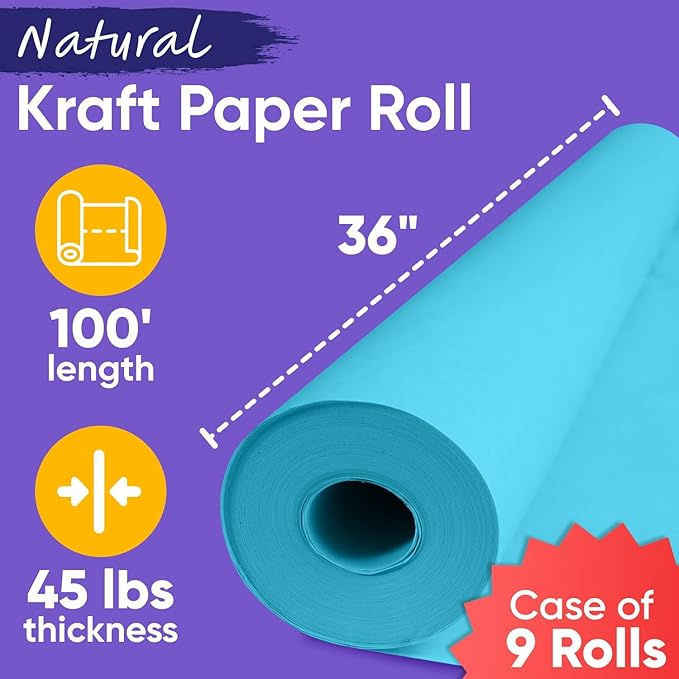 36" x 1200" Light Blue Kraft Paper, 45 lbs Thickness, Kraft Paper - Image 2