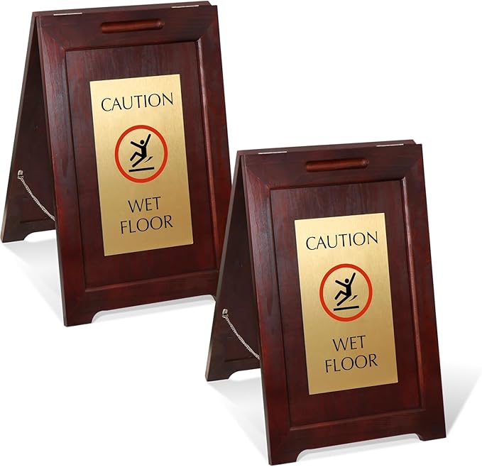 SmartSign Premium "Caution Wet Floor" Wooden A-Frame Standing Floor Sign by SmartSign