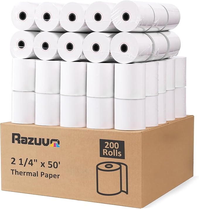 2 1/4 x 50 Thermal Paper Rolls- Credit Card Receipt Paper by Razuvo