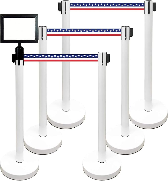 Retractable Stanchion, 6 SPECIALTY Posts + Signframe by VIP+Crowd+Control