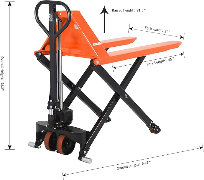 APOLLO Manual Scissor Pallet Jack High Lift Hand Truck 2200lbs Capacity 45" - Image 3