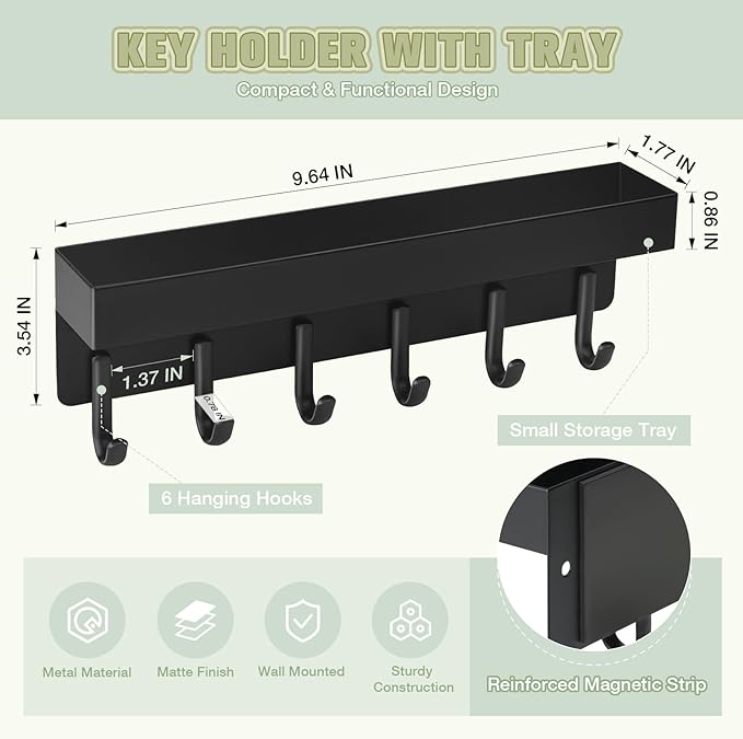 VIS'V Magnetic Key Holder Wall Mount, Compact Metal Key Rack - Image 6