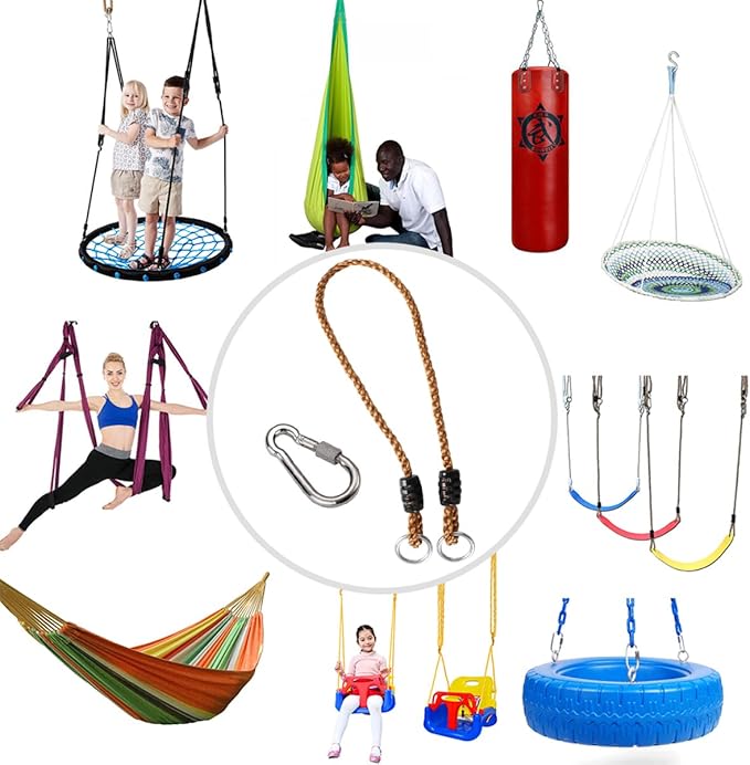 Set of 2 Tree Swing Safer Nylon Ropes 40 inch Indoor Outdoor Hammock Tree - Image 4